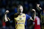 sejrsvilje. Martin Thomsen jubler efter sin scoring til 3-1 for Hobro. 
