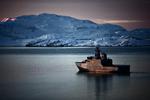 Grønland. Inspektionsfartøjet 'Knud Rasmussen i fjorden ved Julianehåb (Qaqortoq). 