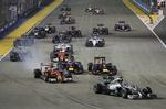 STARTEN. Placeringen som nummer 9 fra start var reelt en 8.-plads for Kevin Magnussen, da Nico Rosberg ikke kom af sted. 