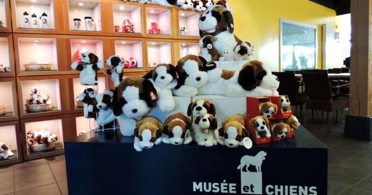 Tøjdyr. I byen Martigny tæt på St-Bernard-passet mellem Schweiz og Italien ligger et museum for sanktbernhardhunde, hvor du kan købe hundredvis af hunde i alle størrelser. Læserfoto: Frank Juel Pedersen, Hvidovre 