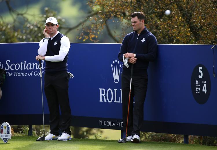Holdkammerater. Irske Rory McIlroy (t.v.) og Thomas Bjørns makker, Martin Kaymer, var på træningsbanen sammen. 
