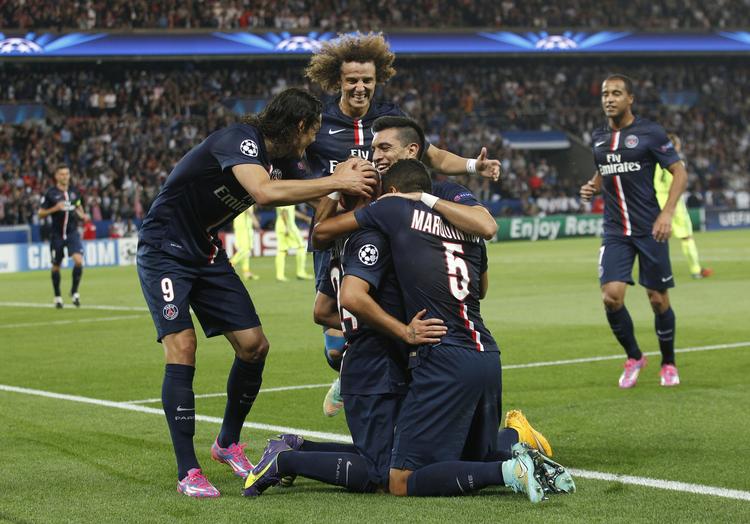 Jubiiiii. PSG-spillere jubler over målscoring. 