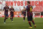 Ligakamp. Barcelonas Lionel Messi fejrer scoring. 