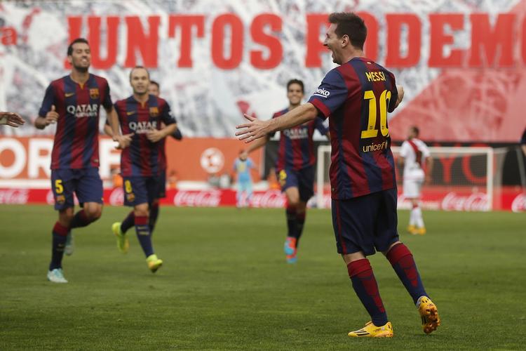 Ligakamp. Barcelonas Lionel Messi fejrer scoring. 