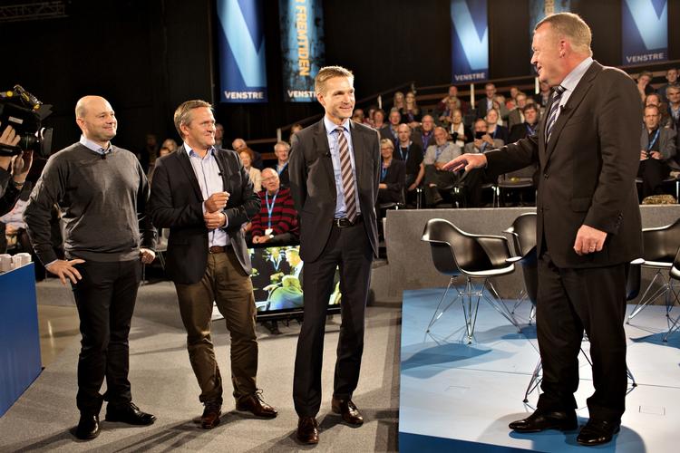 Firkløver. Fire borgerlige partiledere på stribe var samlet på podiet i Herning i dag: Søren Pape Poulsen, Anders Samuelsen, Kristian Thulesen Dahl og Lars Løkke Rasmussen. 