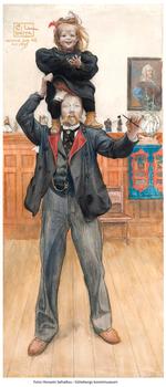 familie. Beskæring af maleriet 'Brita og jeg' fra 1895, hvor far og datter er fanget i storgrinende leg. 