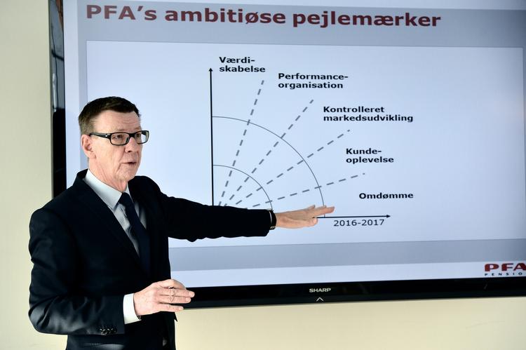 genopretning. Henrik Heideby satte sig i direktørstolen i PFA Pension i efteråret 2001. Samme efterår blev USA's udsat for et stort terrroangreb, og det ramte også pensionsselskabet hårdt. 