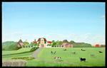 Borgen. I 1847 udførte Rasmus Henrik Kruse denne lidt naive gouache af herregården. Foran den hvide hovedbygning fra 1500-tallet ses det karakteristiske porttårn fra 1788. De jyske stude var godsets økonomiske fundament.
