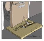 Velkommen? Hvordan får vi grundlæggende menneskelige, universelle værdier til at fylde mere i debatten om flygtninge? Tegning: Per Marquard Otzen 