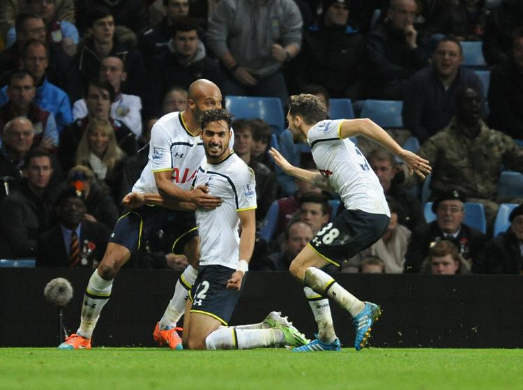 1-2. Med Nacer Chadli (i midten) og Harry Kane som målscorere vandt Tottenham ude over Aston Villa. 