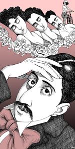 Albertine er en af de unge piger i blomst, som fortælleren møder på stranden i Balbec. Tegning: Anne-Marie Steen Petersen 