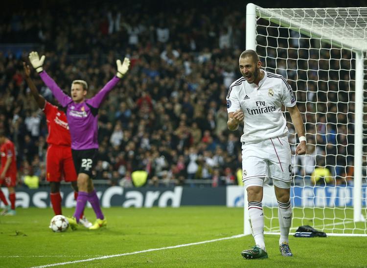 1-0. Benzema bragte Real Madrid foran i kampen mod Liverpool, som stiller med et udpræget reservehold. 
