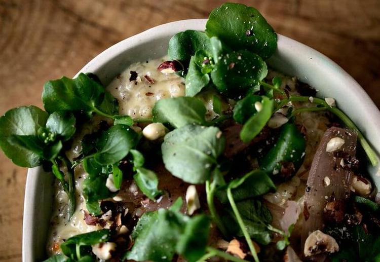 Dansk otto. Der er både langtidsstegte løg og syltede løg i denne bygottoen, som er samlet med fløde og ost. 