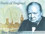 gammel. Bank of England, også kaldet 'The Old Lady of Threadneedle Street', blev stiftet i 1694. Her pryder Winston Churchill 5 pund-sedlen. 