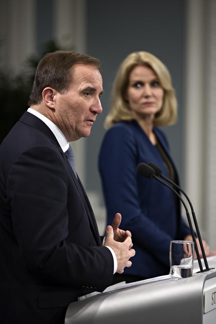 Pressemøde. Den nyudnævnte svenske statsminister, Stefan Löfven og statsminister Helle Thorning-Schmidt. 