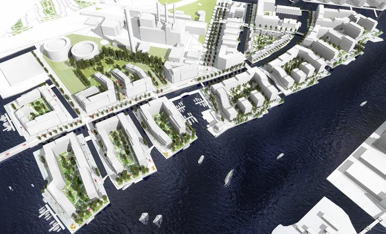 Gadeplan. Sådan ser den samlede bebyggelsesplan for Enghave Brygge ud. Visualiseringen viser ikke, hvordan der kan bygges på den sidste boligø syd for H.C. Ørstedsværket. 