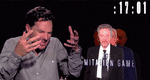 IMITATION. Skuespilleren Benedict Cumberbatch i færd med at parodiere kollegaen Christopher Walken. Det viser sig, at han er ret god til det, hvilket millioner af mennesker så på YouTube. (Foto: Screenshot/YouTube) 