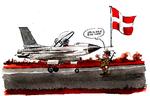 Militært. Danmark deltager i Libyen-krigen med seks fly. Tegning: Roald Als 