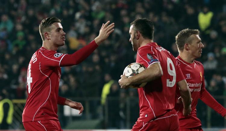 MÅLSCORERE. Liverpools mål i Sofia blev scoret af Jordan Henderson (tv.) og Rickie Lambert (th.). 
