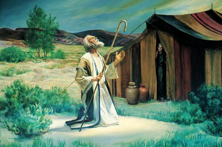 Pagten. Hvad sagde Gud til Abraham? »Jeg er Gud den almægtige! Du skal vandre for mit ansigt og være udadlelig«. Eller: »Jeg er den gavmilde Gud. Du skal leve tæt forbundet med mig og være et ordentligt menneske«. Illustration: Grant Romney Clawson 