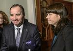 Finanslov. Sveriges statsminister Stefan Löfven ses her med vicestatsminister Åsa Romson før et krisemøde her til aften. 