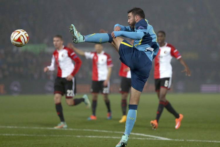 hattrick. Iago Aspas i aktion for Sevilla i europa League mod Feyenoord. 