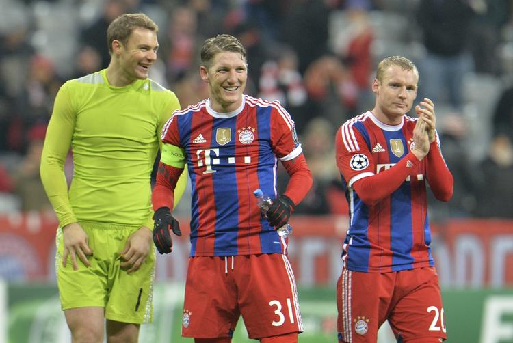 HYGGEAFTEN. Med en 3-0-sejr over CSKA Moskva sluttede Manuel Neuer, Bastian Schweinsteiger og Sebastian Rode gruppespillet med Bayern München. 