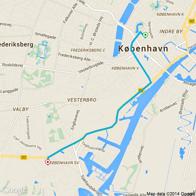 UBER. Screenshot af den faktiske rute, der blev kørt, da Politiken kørte fra Indre by til Sydhavnen med Uber og Omar. 