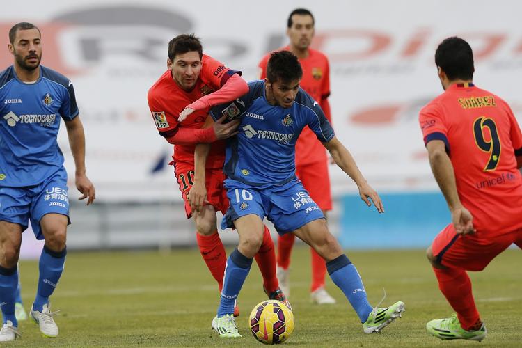 0-0. Lionel Messi (midt) og Barcelona skuffede mod Getafe. 