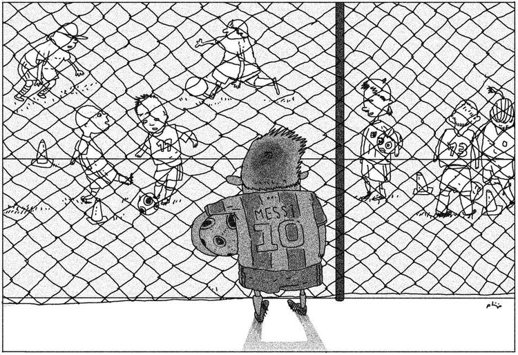 Falliterklæring. Det er ingen ulykke, at København som landets ringeste sportsby, ikke kan blive medvært for OL. Men det er en falliterklæring for livsglæden, folkesundheden og det sociale samvær, at hovedstadens drenge og piger bliver mødt med medlemsstop og ventelister, når de vil svømme eller spille fodbold. Tegning: Philip Ytournel 