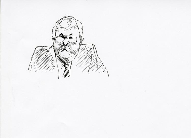 »Kære Jørgen. Kursen. Nu bliver du nødt til at tage actions«, hedder det i en mail fra Flemming Østergaard (tegningen) til Jørgen Glistrup. 