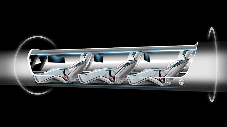 FART. Koncept-tegning af passagerer i Hyperloop-kapslen, der drøner afsted i et rør med 1.200 km/t. Først var det blot en tech-drøm, men nu er en kapsel-prototype under udvikling. (Foto: PR/Elon Musk) 