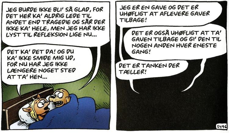 Jalous. Edith er noget yngre end Rocky  - hun er sød og lækker - og har et forhold til en anden fyr. Billede fra bogen. 