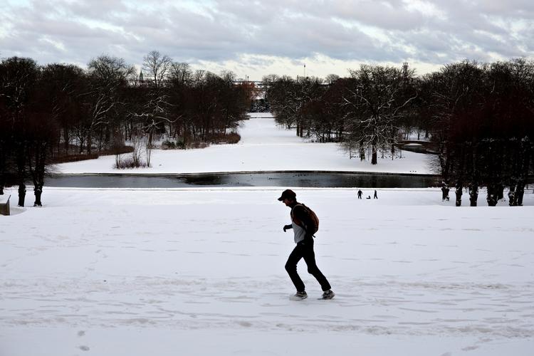 SNE. I landets andenstørste by er der nogle steder ifølge DMI faldet op til 12 centimeters sne. I København er sneen først netop begyndt at falde. Her ses Frederiksberg Have i 2009. 