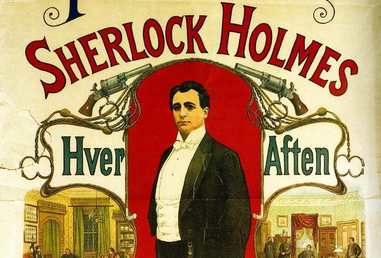Succes. Sherlock Holmes blev sat op som teaterstykke på Folketheatret, der i alt blev spillet 188 gange i begyndelsen af 1900-tallet. Illustration fra bogen 'Sherlock Holmes i Danmark'/Teatermuseet. 