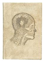 Tungsind. Leksikonet findes indbundet i skind af såvel kalv som havkat. Kranieansigtet på forsiden er præget i kalveskindet. 