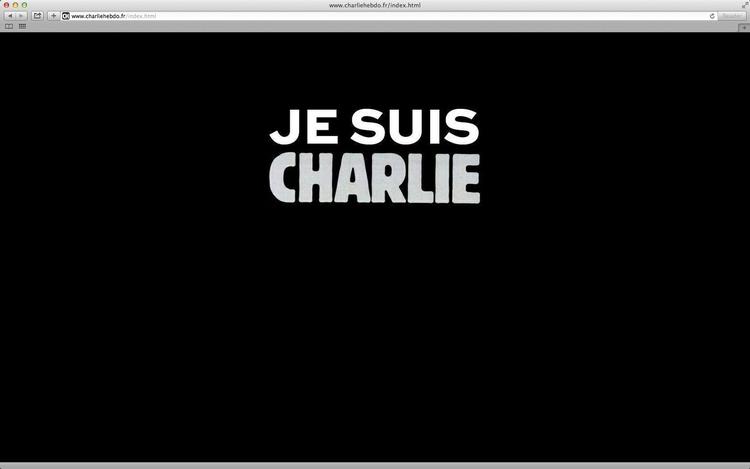 #JegerCharlie. Hjemmesiden for magasinet Charlie Hebdo ser i øjeblikket sådan ud. 