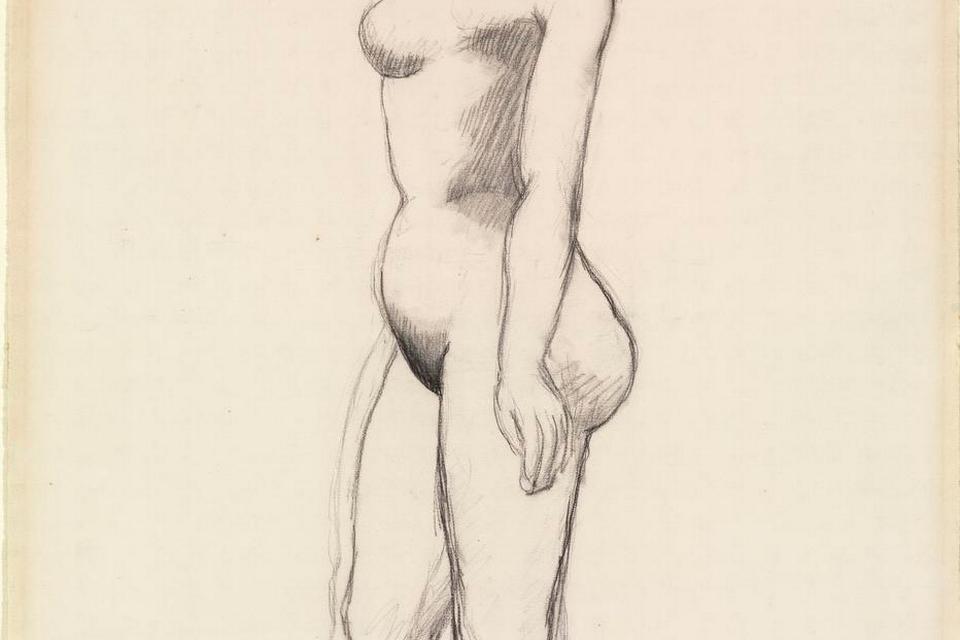 Pablo Picasso (1881-1973). Picasso var 25 år, da han tegnede denne stående nøgne kvinde. Bag sig havde han allerede mange væsentlige arbejder, og foran ham lå endnu flere, ikke mindst arbejdet med maleriet ’Frøknerne fra Avignon’ fra 1907. Med sit spil mellem linje og rum kan tegningen ses som et forstadie til dette hovedværk i den franske kubisme. Dengang Picassos værker stadig var til at komme i nærheden af, kendte danske kunstmuseer ikke deres besøgelsestid, og Louisiana var endnu ikke åbnet for publikum. I dag kan en sådan tegning nemt koste et millionbeløb på det internationale kunstmarked, også selv om den ikke hører til mesterens allerbedste. 