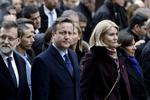 Storbritanniens premierminister David Cameron og statsminister Helle Thorning-Schmidt under marchen. 