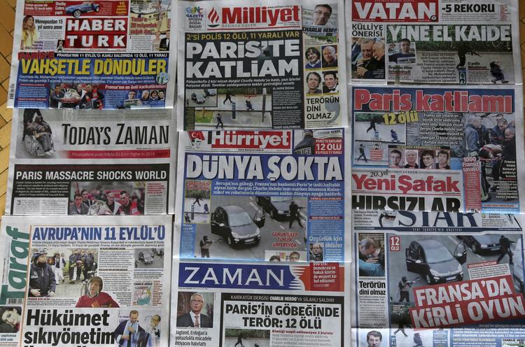 Tyrkiet. Terrorangrebet i Frankrig har også trukket store overskifter i Tyrkiet, hvor en avis nu udgiver det nye nummer af Charlie Hebdo - dog uden billedet af profeten Muhammed. 