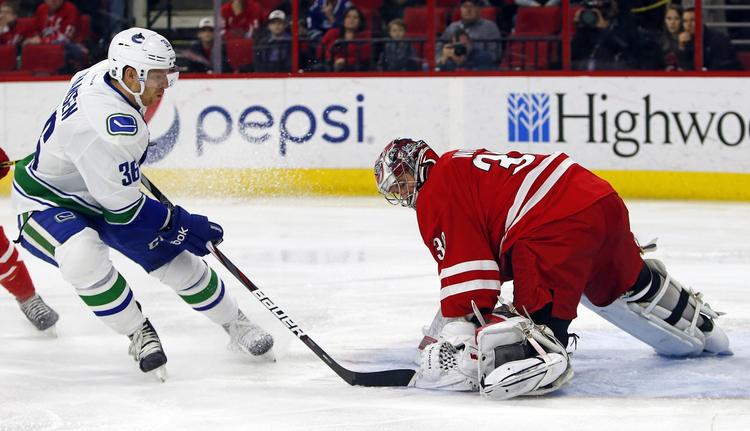point. Jannik Hansen (tv) scorede og spillede en stor kamp, da Vancouver Canucks sejrede mod Carolina Hurricanes. 