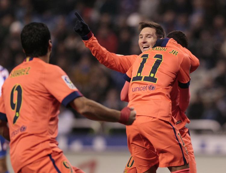 Lionel Messi fik rigelig grund til at juble i kampen mod Deportivo. Den lille argentiner scorede nemlig tre af kampens fire mål. 
