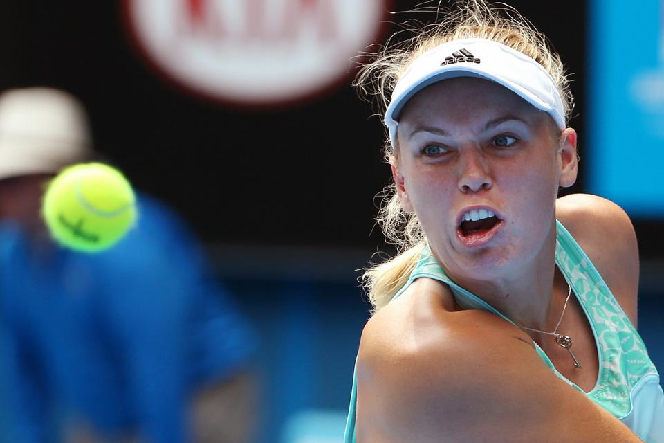 Caroline Wozniacki i aktion under kampen. 