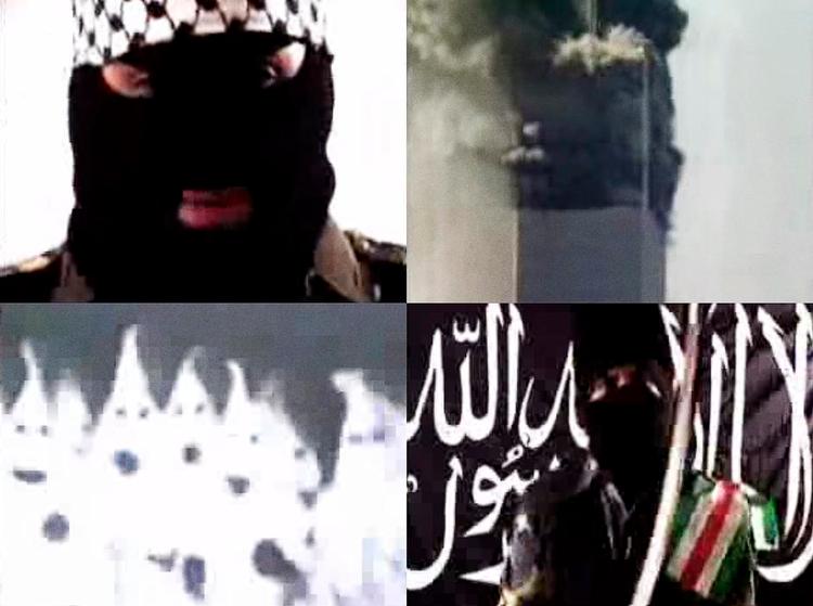 Jihad-rap. Billederne er fra musikvideoen til rapsangen 'Dirty kuffar', der opfordrer til vold mod ikke-troende. Deriblandt George W. Bush, som bliver nævnt ved navn i sangen. Fotokollage: Rune Pedersen 