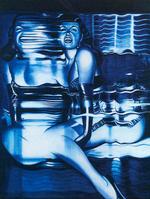 Blå verden. Serien 'Blue World' er Hans Henrik Lerfeldt fra hans mest personlige side. Som forlæg for dette usædvanlige maleri, 'Disorder and Distortion', har han formentlig benyttet et foto, som i en fotokopimaskine er blevet trukket hen over pladen i takt med eksponeringen. Dermed flyder figuren ud af sin form, og det er den opløsning, der har fascineret ham. 