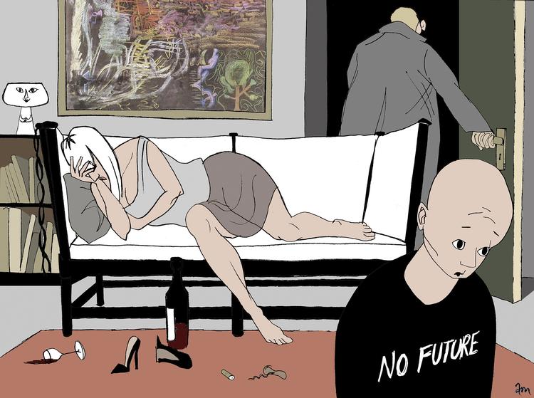 Ignoreret. Omsorgssvigt hører bestemt ikke kun lavere sociale grupper til. Tegning: Anne-Marie Steen Petersen 