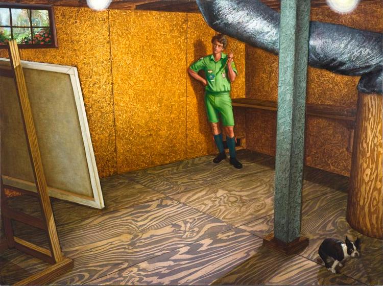 Træ. John Jacobsmeyer er aktuel på Gallery Poulsen med en række værker inspireret af de træhuler, han byggede som barn. Blandt andet dette maleri med titlen 'Painter of Light'. 
