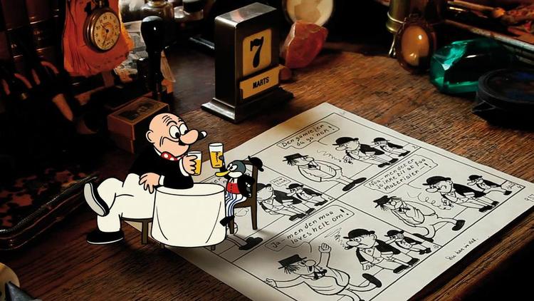 Genfortalt. I filmen animerer Anders Worm Peter &amp; Ping helt i tegnerens ånd, så de to figurer kan være med til at genfortælle deres skabers historie. 