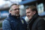 0-2. I sidste måned blev det 0-2, da Paul Lambert (tv.) havde besøg af Brendan Rodgers (th.) og Liverpool. 