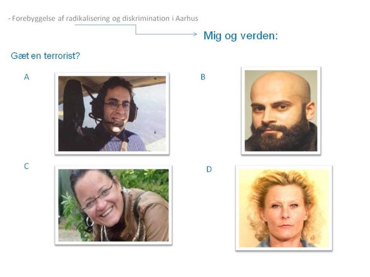 Quiz. Personerne på billede A, C og D er terrorister. Manden på billede B er den danske samfundsdebattør Zubair Butt Hussain. Han anede ikke, at hans billede blev brugt. 